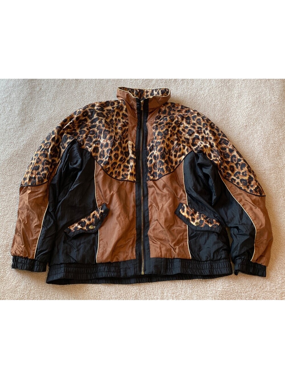 VTG Active Frontier Cheetah Print Windbreaker Jacket Women's Medium 80s 90s